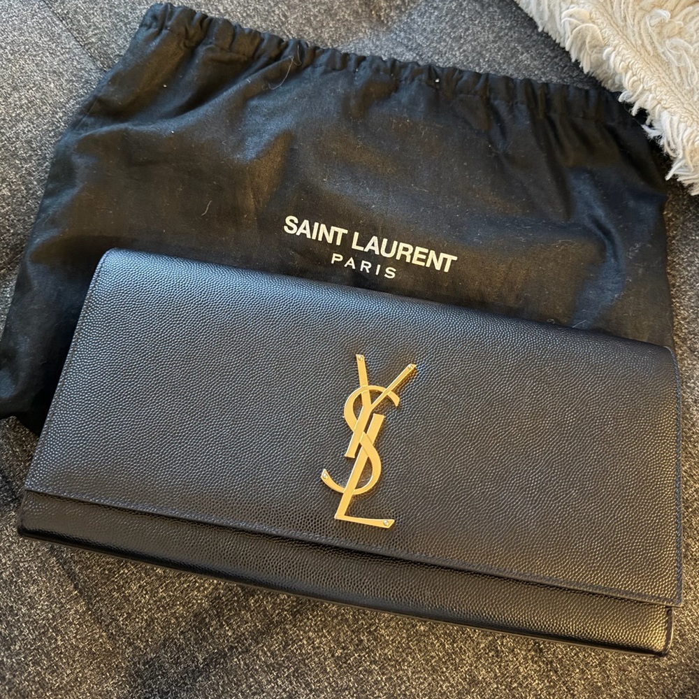YSL Cassandre Clutch - Black Poudre Leather with Gold Hardware